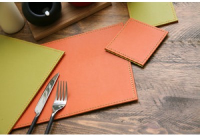 Justin Capp Set of 4 Reversible Faux Leather Coasters (orange / lime)